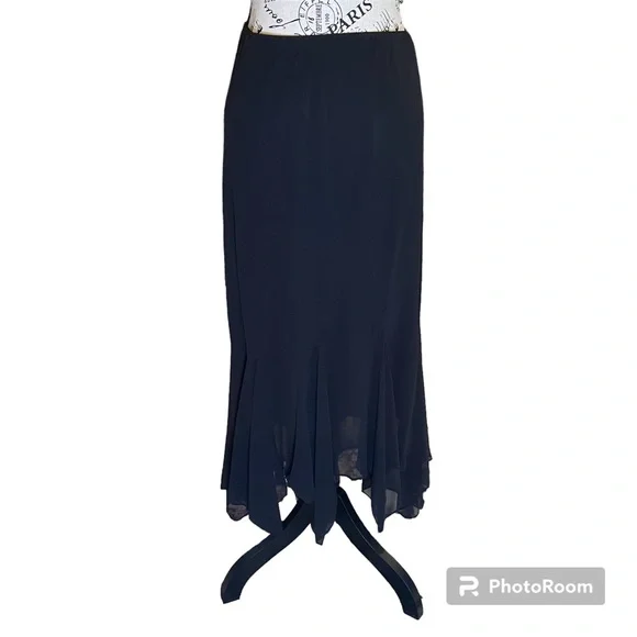 ALex Evening Black Chiffon Maxi Skirt with Handkerchief Hemline Women’s Size 1X - Picture 2 of 9